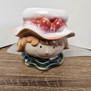 Vintage Pottery Smiling Boy Head Candleholder